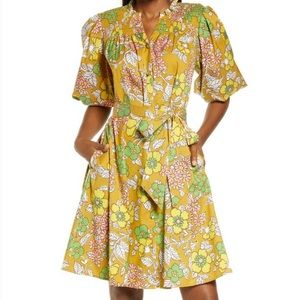 Tory Burch Brown Wallpaper Printed Tie Dress